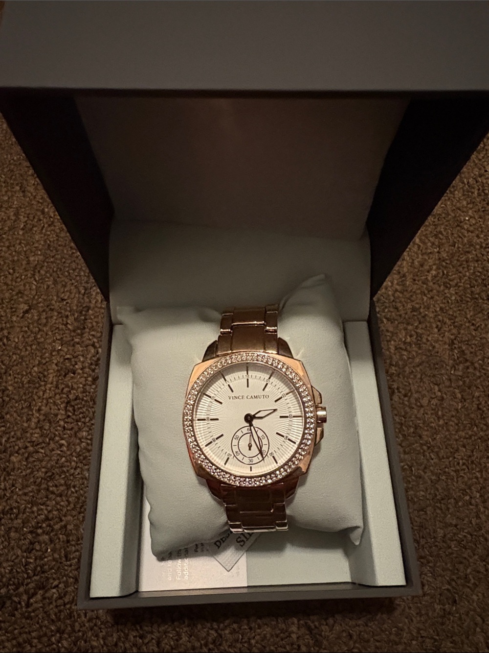 Vince Camuto Rose Gold Tone Crystal Bezel Women's Watch